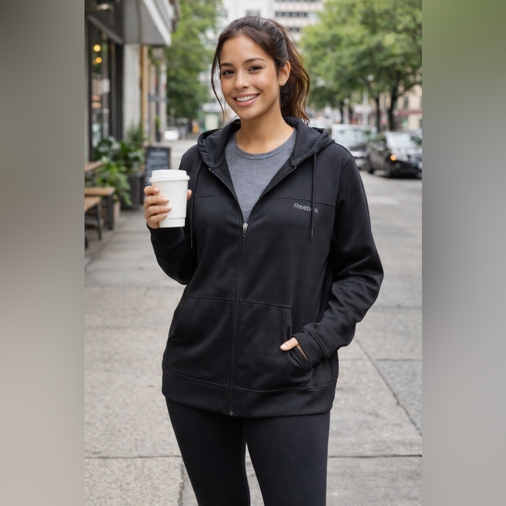 Reebok Women's Black Zip-Up Hooded Sweatshirt